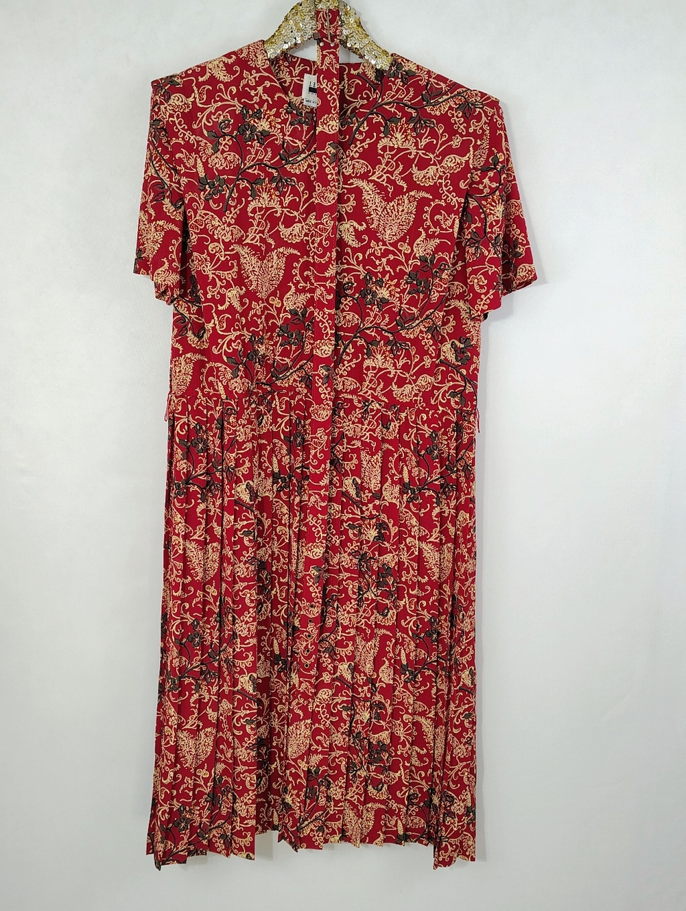 Vintage 80s Leslie Fay Women's Red Floral Midi Dress Sz 14 Secretary Volup Plus - Picture 3 of 8